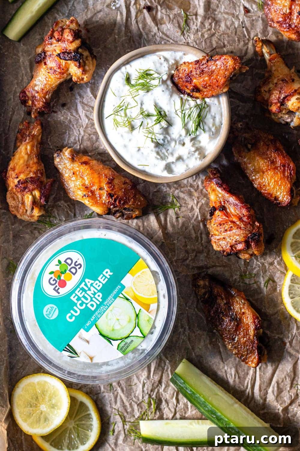 Grilled Wings Perfected 10 Crispy Recipes 8 Mediterranean-inspired Greek Grilled Chicken Wings with a refreshing Feta Cucumber Dip.