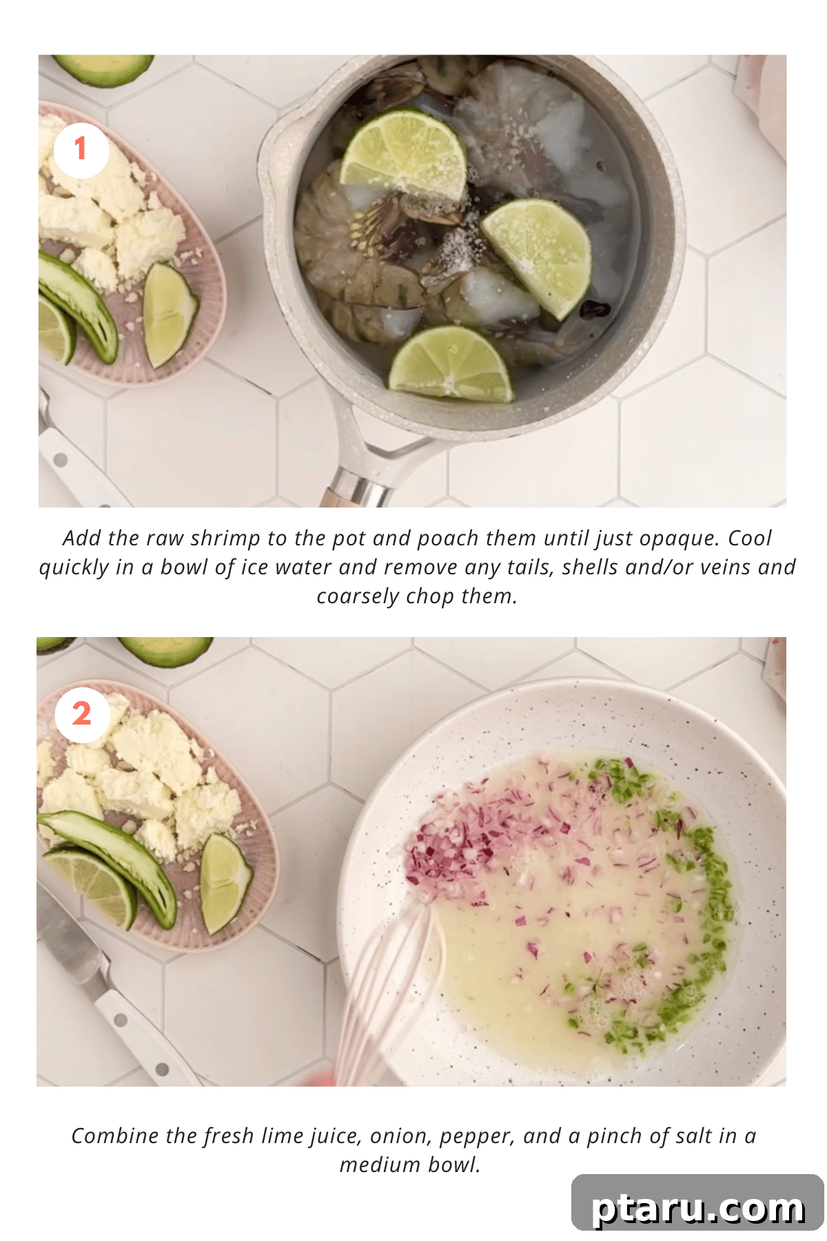 Zesty Aguachiles Shrimp 4 Step-by-step photos for making Aguachiles Shrimp.