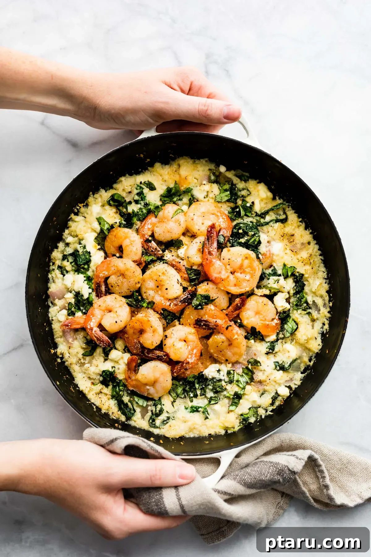 20+ Guilt-Free Shrimp Recipes for Dinner: Absolutely Delicious! 18 One-pan Shrimp and Cauliflower Risotto, creamy and rich.