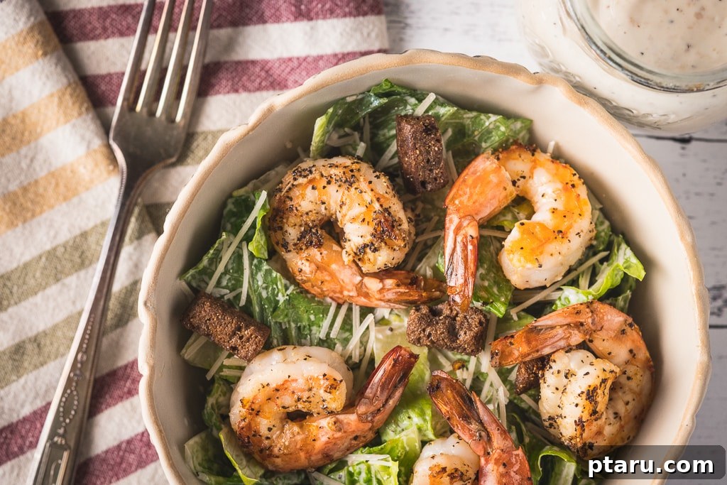 20+ Guilt-Free Shrimp Recipes for Dinner: Absolutely Delicious! 20 Grilled Shrimp Caesar Salad, fresh and inviting.