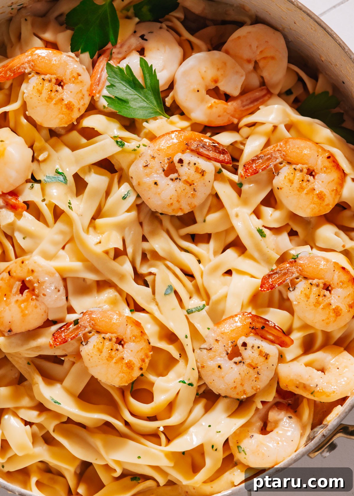 Zesty Lemon Cream Shrimp Pasta 7 A close-up of the finished creamy lemon garlic shrimp pasta dish, perfectly plated and ready to be enjoyed.
