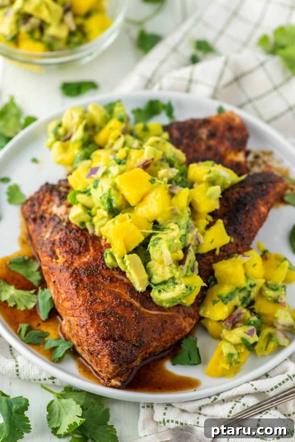 Halibut Perfection: Top Online Recipes 13 Perfectly blackened halibut topped with vibrant salsa.