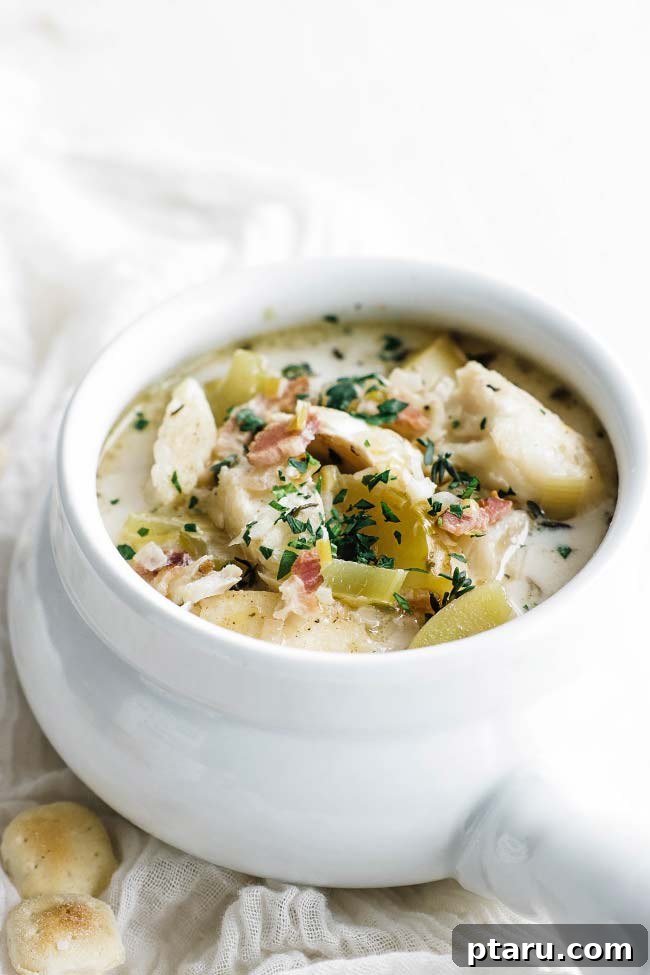 Halibut Perfection: Top Online Recipes 20 A bowl of rich and creamy Halibut Chowder.
