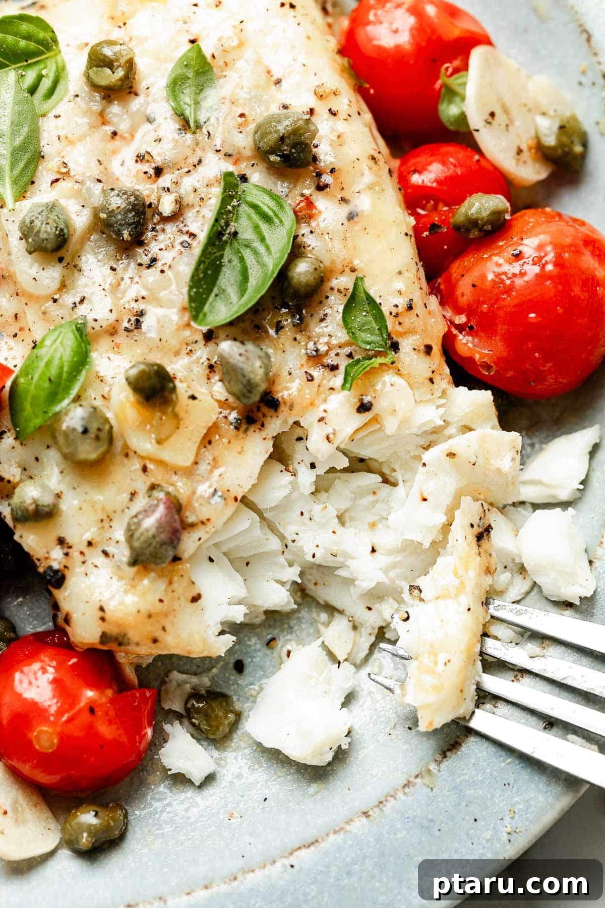 Halibut Perfection: Top Online Recipes 9 White wine steamed fish with colorful burst tomatoes.