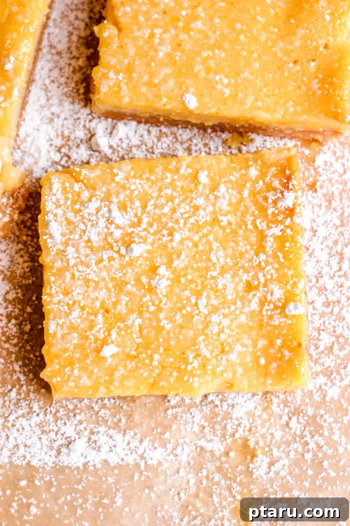 Decadent Gluten and Dairy Free Treats 12 Sunshine-yellow gluten-free lemon bars dusted with powdered sugar