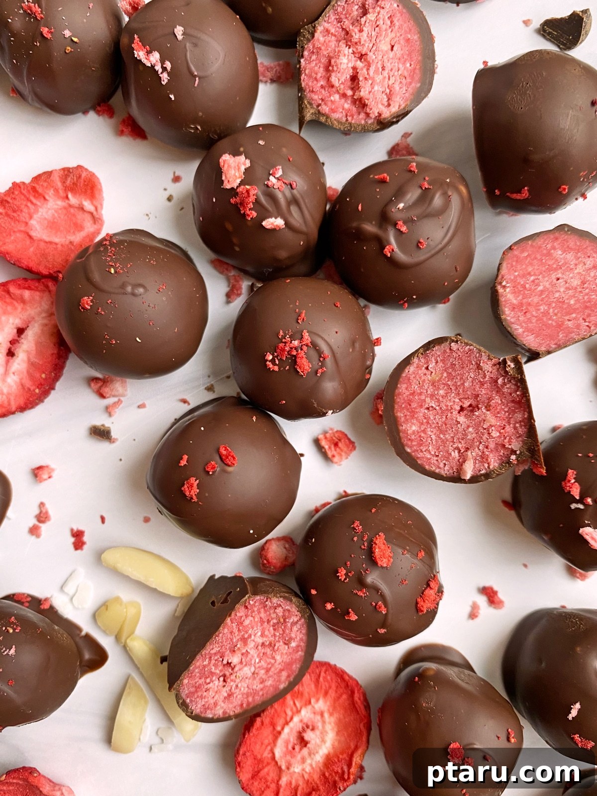Decadent Gluten and Dairy Free Treats 15 Luxurious chocolate covered strawberry truffles with a dusting of cocoa