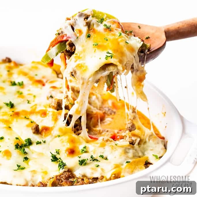 Ground Beef Casserole Recipes You Never Knew You Loved 12 Savory Low Carb Philly Cheesesteak Casserole with melted provolone.