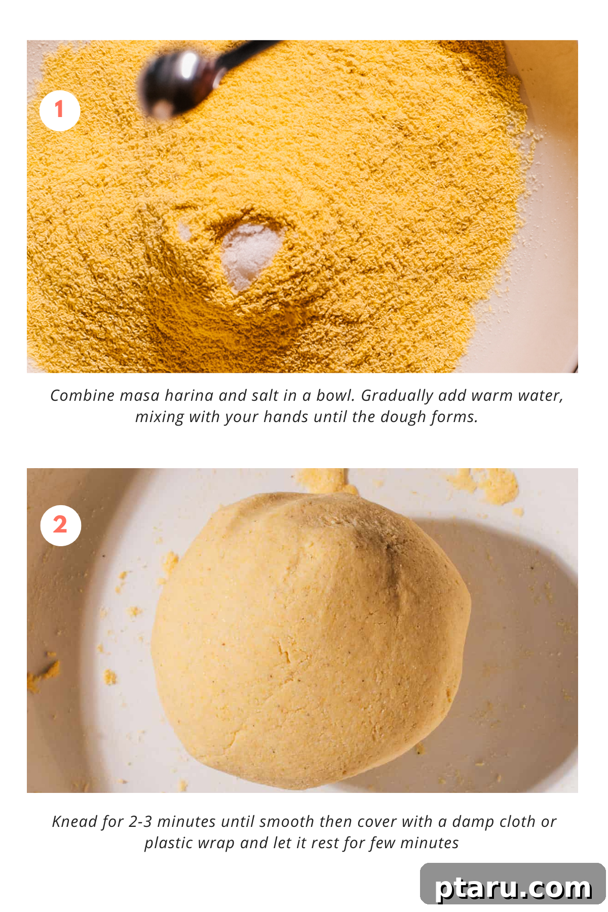 Perfectly Soft Homemade Corn Tortillas Made Easy 4 Visual steps for mixing and forming homemade corn tortillas dough