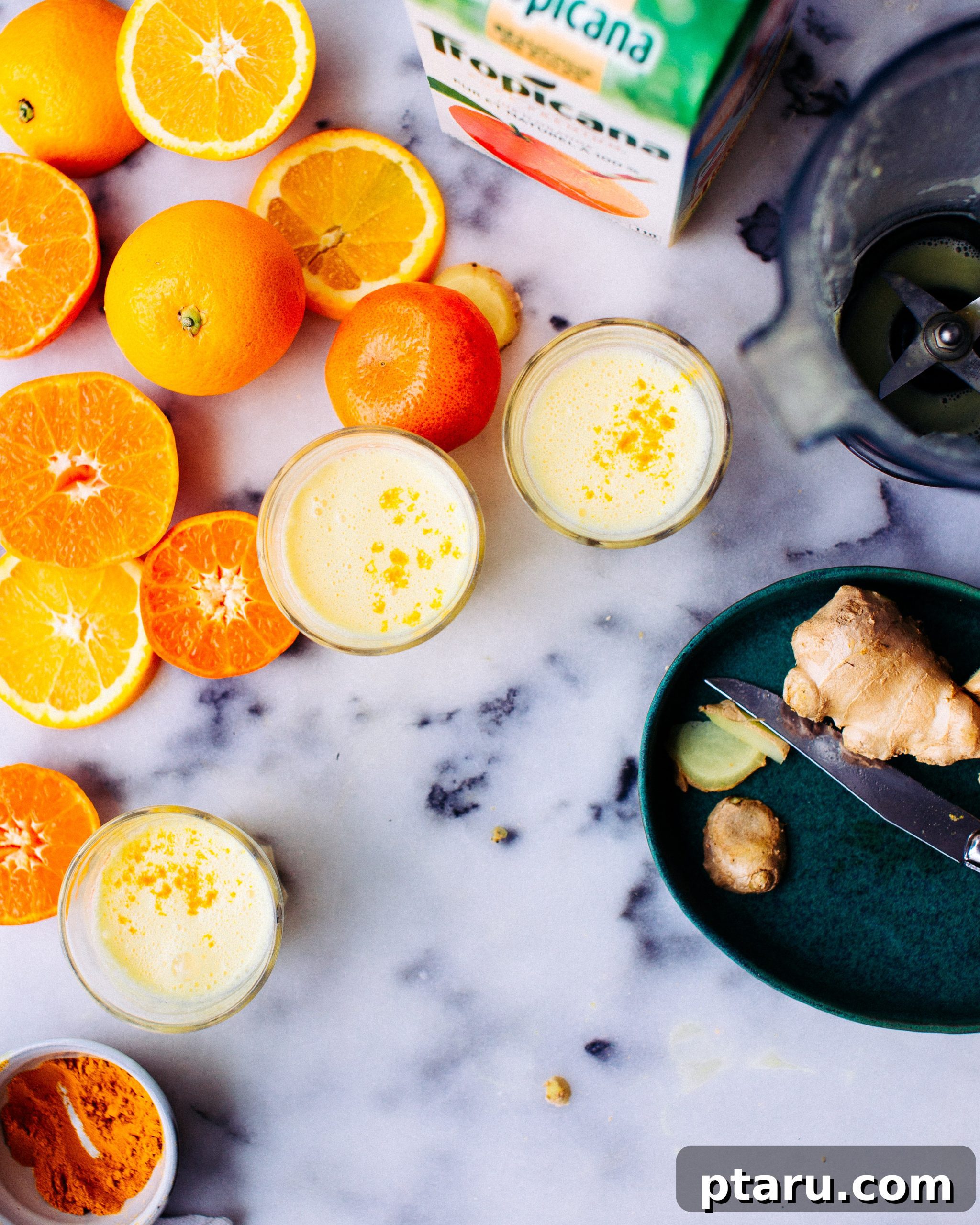 Golden Turmeric and Ginger Immune Support Smoothie 2 A vibrant golden Turmeric and Ginger Immunity Smoothie in a glass, ready to be enjoyed.