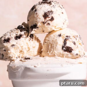 Scoops of cookies and cream ice cream.