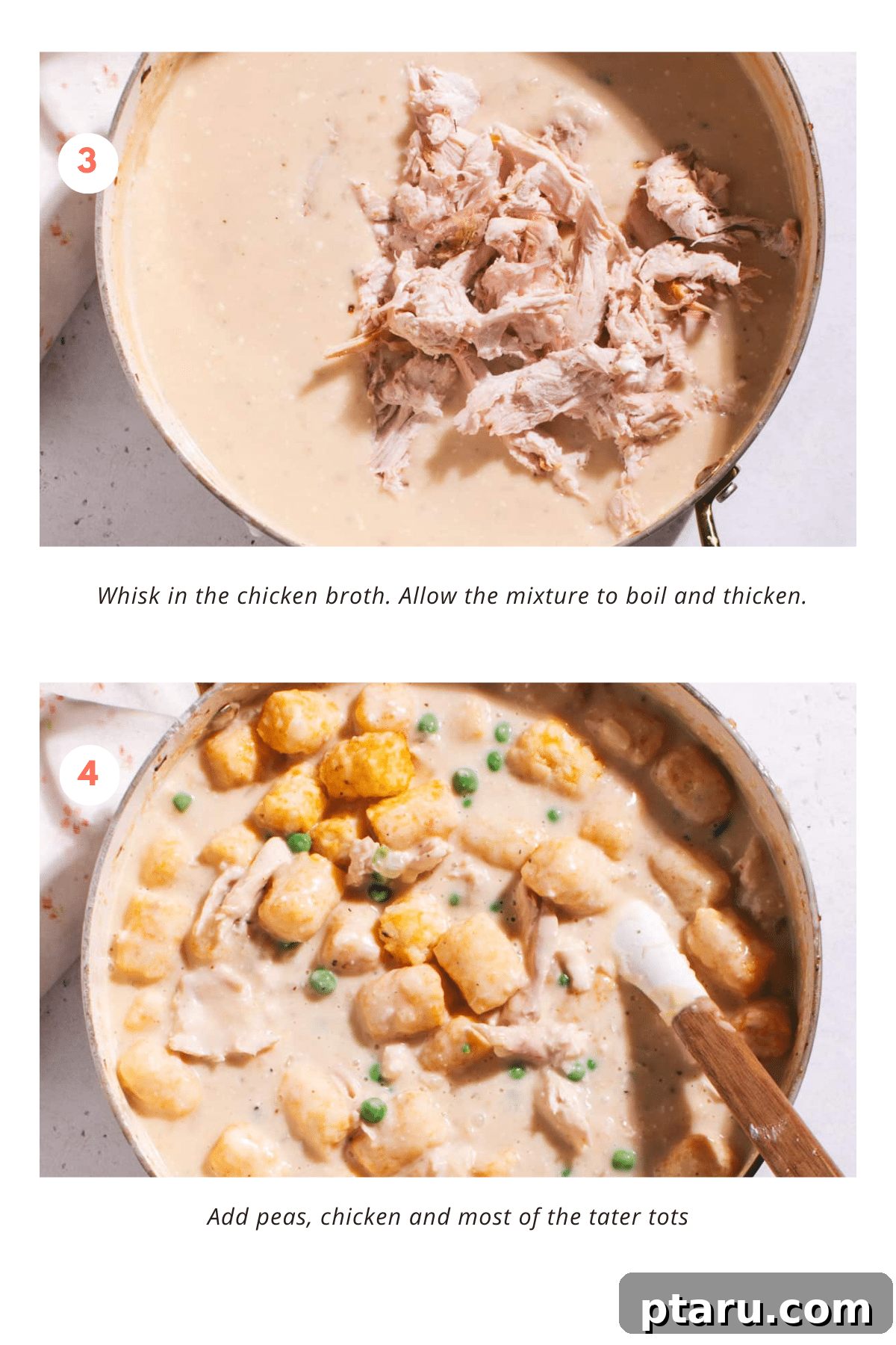 Deliciously Easy Chicken Tater Tot Casserole 5 The creamy sauce for Chicken Tater Tot Casserole being mixed