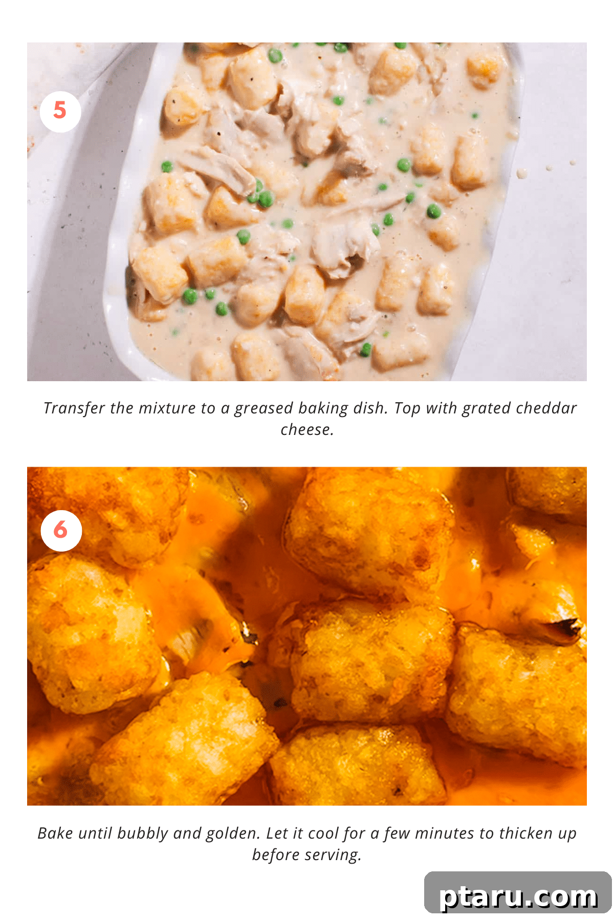 Deliciously Easy Chicken Tater Tot Casserole 6 Freshly baked Chicken Tater Tot Casserole, bubbly and golden