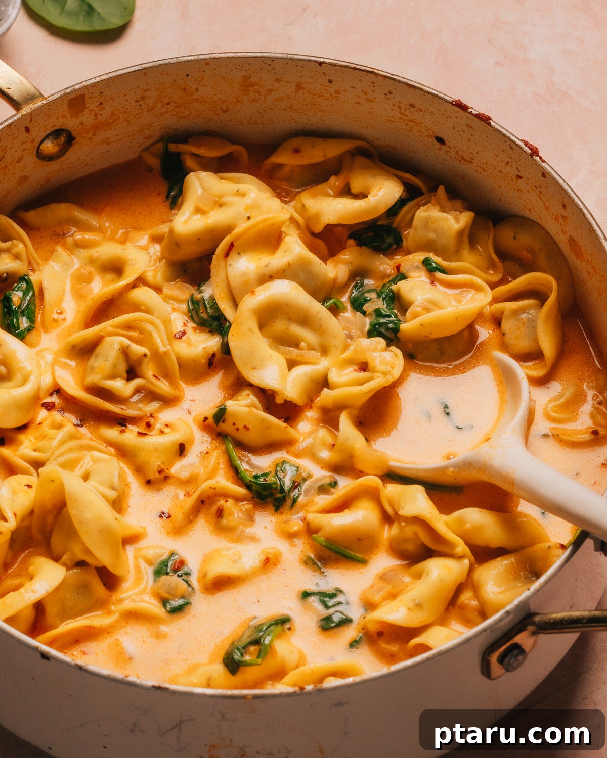 30 Minute One Pot Creamy Tortellini Soup 11 Another perspective of the finished creamy tortellini soup, inviting and delicious.