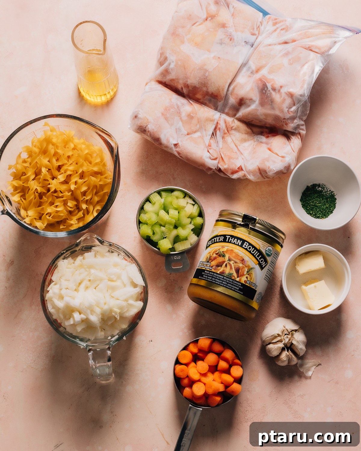 Best Ever Quick Instant Pot Chicken Soup 3 Instant Pot Chicken Soup Ingredients laid out on a table