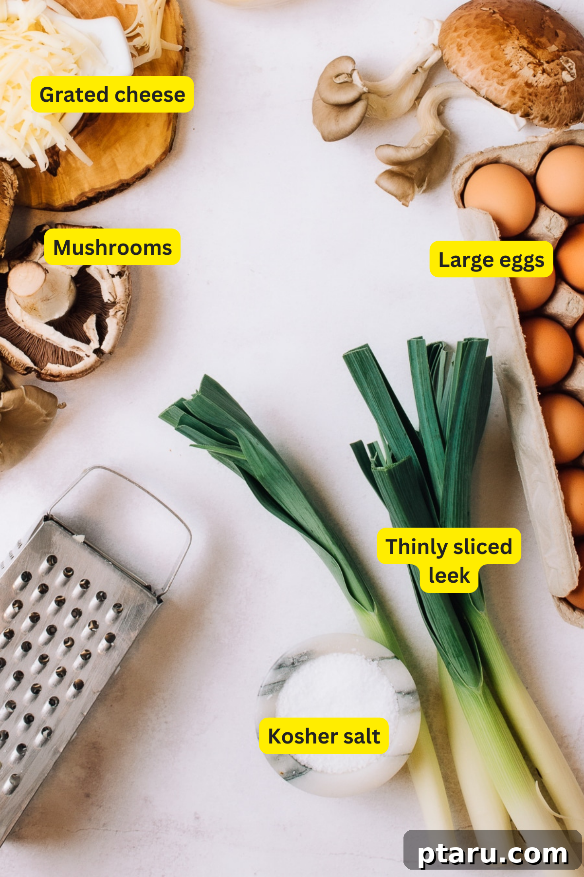 Simply Delicious Spinach Mushroom Quiche 3 Spinach Mushroom Quiche recipe ingredients beautifully arranged.