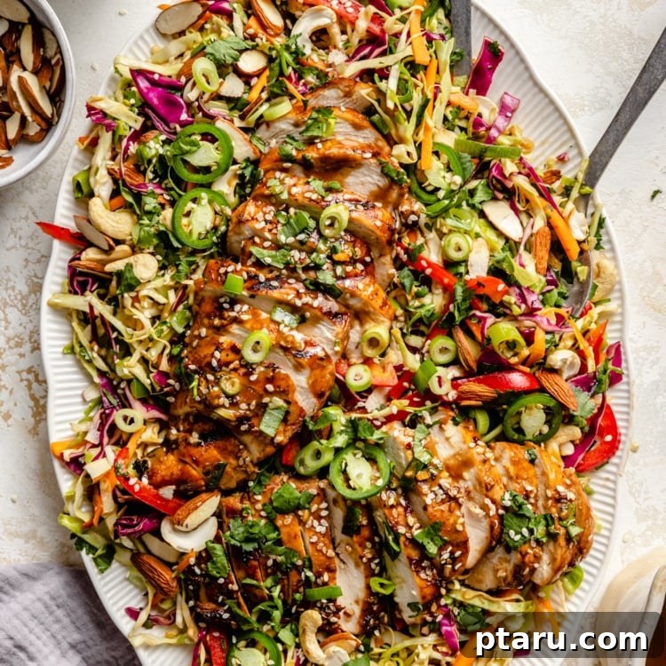 28 Plus Healthy Chicken Recipes Made Easy Delicious and Dietitian Endorsed 33 Grilled Chicken Sesame Chicken Salad with fresh vegetables and a sesame dressing.