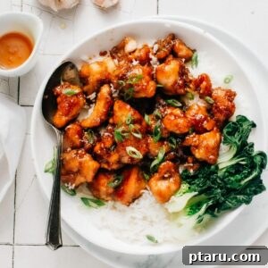 Healthy Honey Garlic Chicken on a plate with bok choy