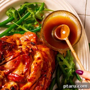 Irresistible Ham Glaze 9 Glaze for ham next to a finished slow cooker ham recipe, showcasing a beautiful golden-brown caramelized crust.