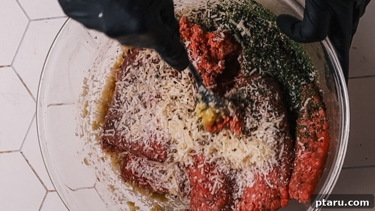 The Secret to Irresistible Meatballs 9 Gently mixing ground meat with the breadcrumb mixture.