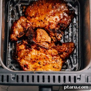 Air fryer pork chops on a plate.