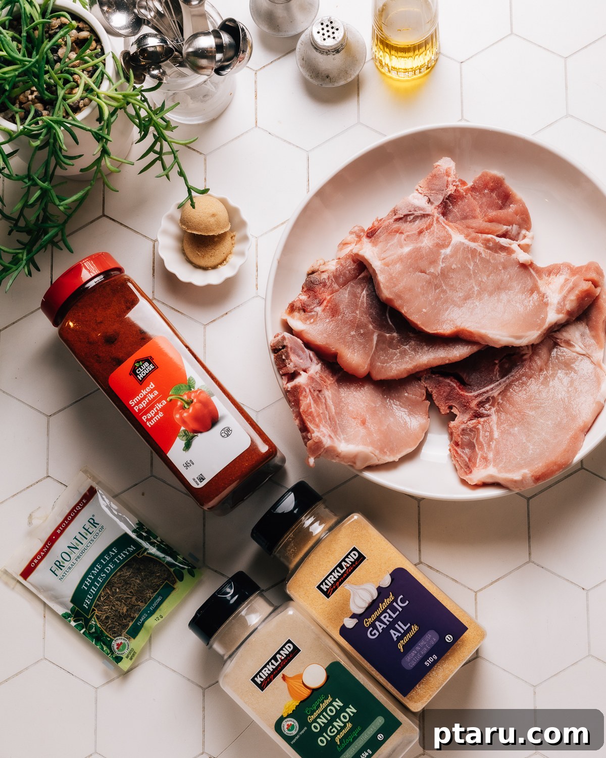 Tender Juicy Air Fryer Pork Chops Guaranteed 3 Air Fryer Pork Chop Ingredients laid out.