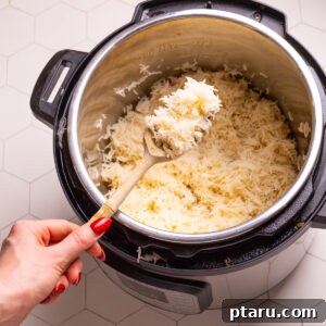 Instant Pot Rice with a spoon.