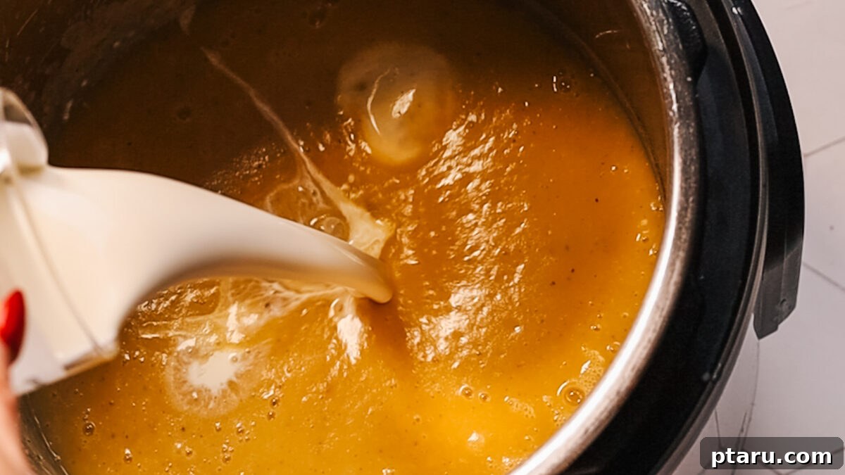 Creamy Instant Pot Potato Soup Ready in Minutes 9 adding heavy cream or milk in soup