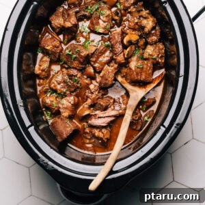 Crockpot Beef Tips with a rich gravy.