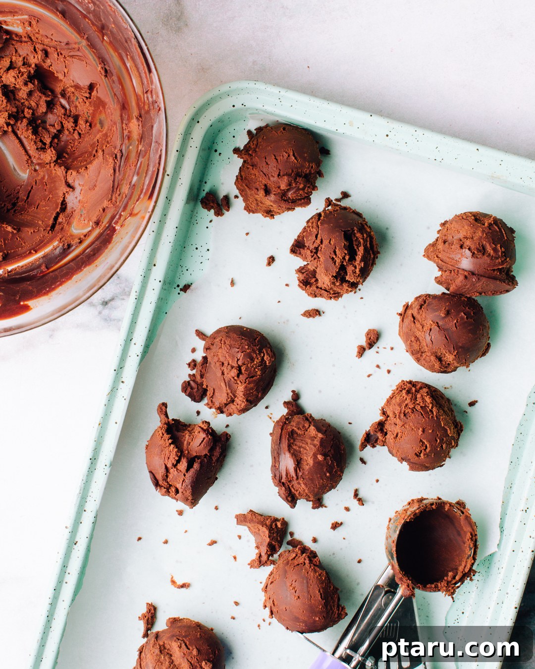 Decadent Three Ingredient Chocolate Truffles 4 Visual steps demonstrating the process of making chocolate truffles.