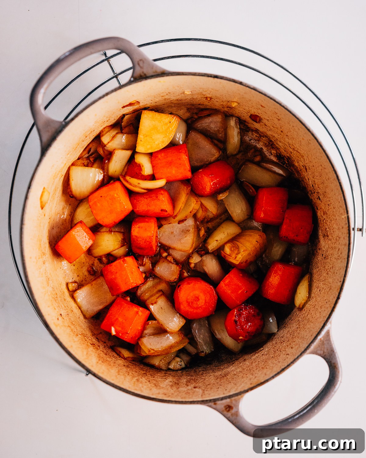 Rustic Dutch Oven Beef Stew 5 Sautéing the aromatics.