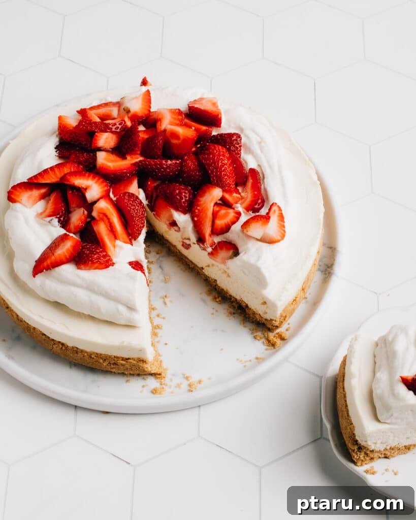 Perfect Graham Cracker Crust 11 Delicious no-bake cheesecake topped with fresh strawberries, served on a homemade graham cracker crust.
