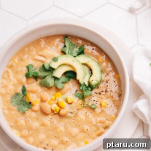 White bean turkey chili in a bowl.