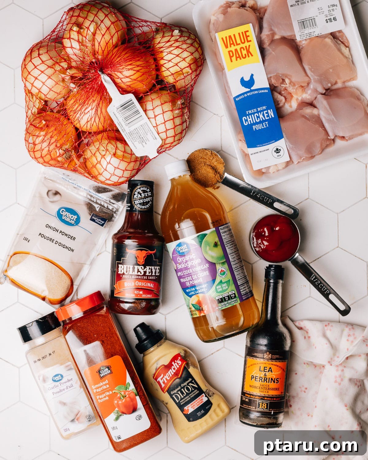 Effortless Slow Cooker BBQ Chicken 3 All the ingredients neatly laid out for Crockpot BBQ Chicken preparation.