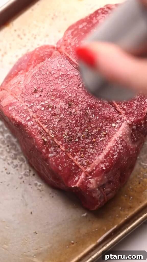 Perfect Pot Roast with Rich Gravy 4 Seasoning beef chuck roast generously with salt and pepper.