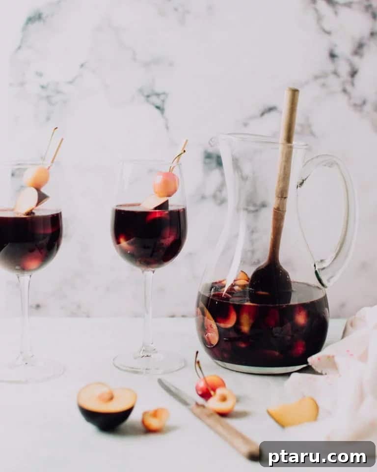 Sun-Kissed Stone Fruit Sangria 8 This easy Red Stone Fruit Sangria drink recipe is juicy, sweet, delicious, and an absolute summer favourite. It’s the best alcoholic cocktail drink recipe to serve at a party and will be perfect for a crowd