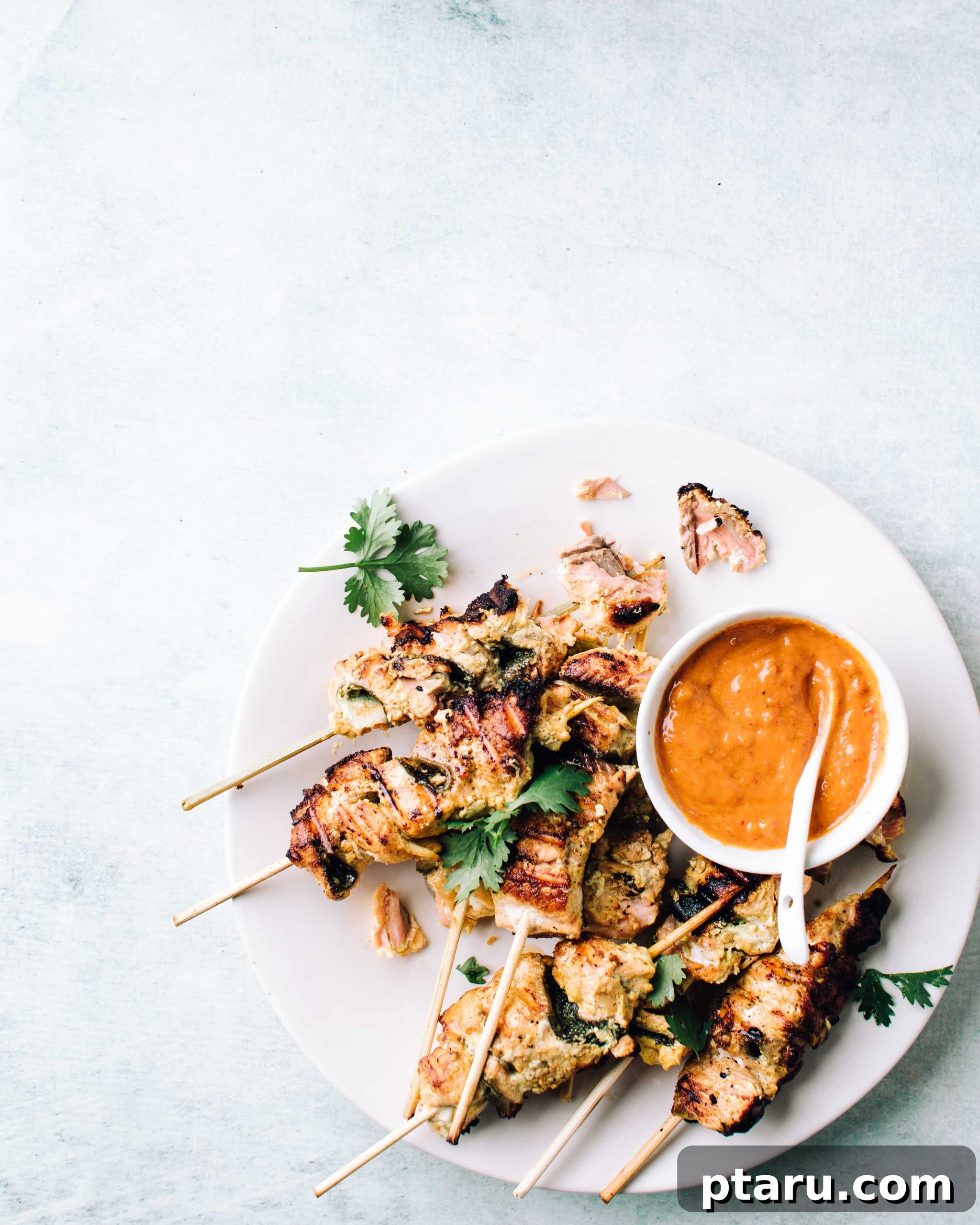 Grilled Coconut Salmon Skewers with Peanut Satay Sauce | Foodess Recipes