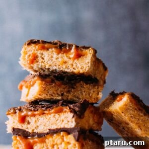 Finished Salted Caramel Rice Krispie Treats showcasing perfect layers.