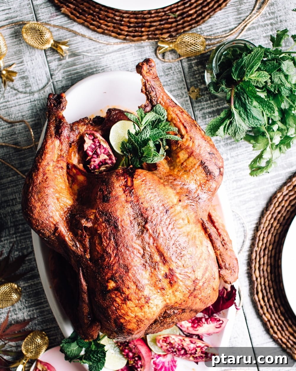 Indian Spiced Roasted Turkey 3 Sliced Tandoori Turkey with gravy and roasted vegetables, ready to eat.