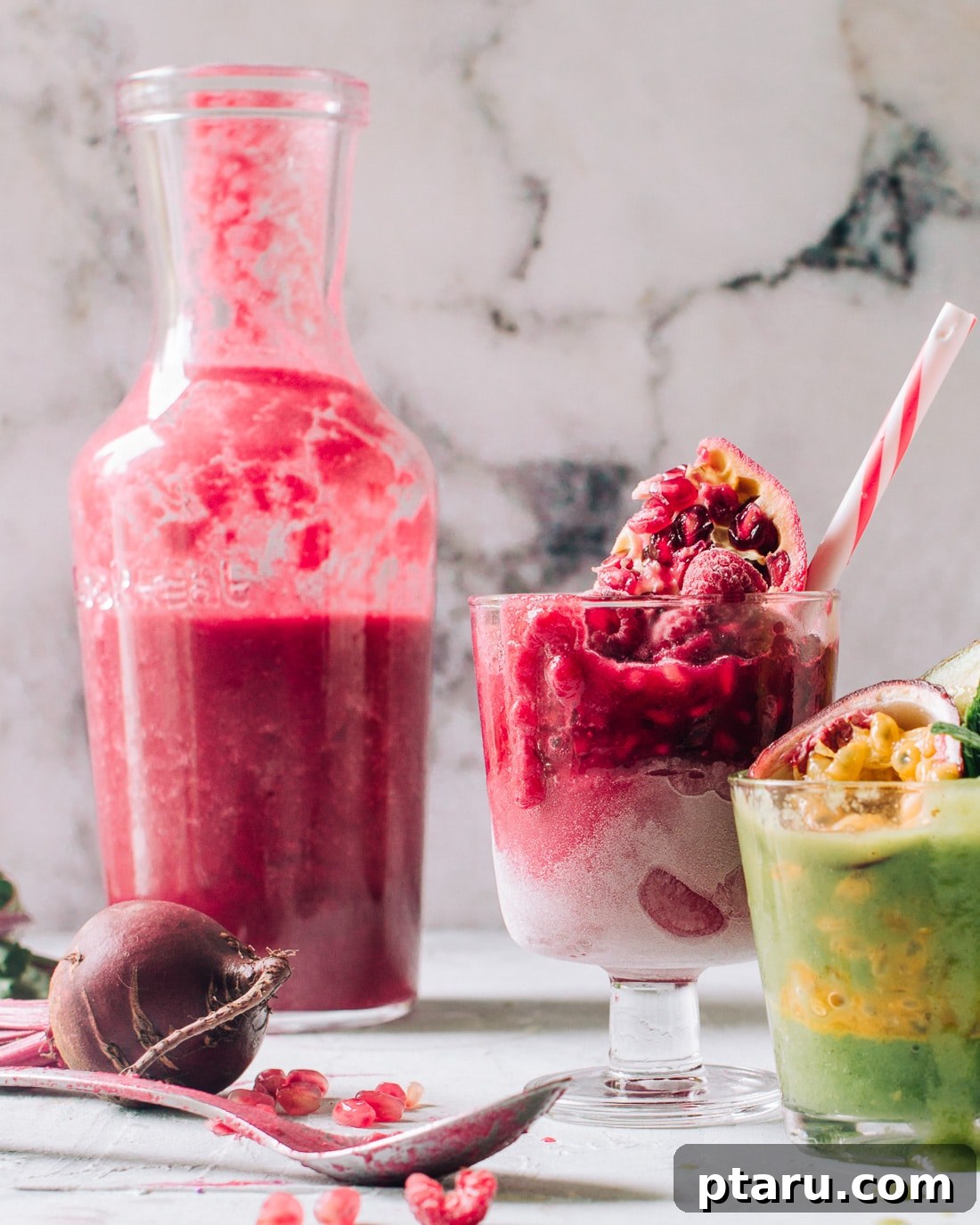 Radiant Beet and Pomegranate Smoothie 4 Beet and Pomegranate Glow Smoothie ready to serve