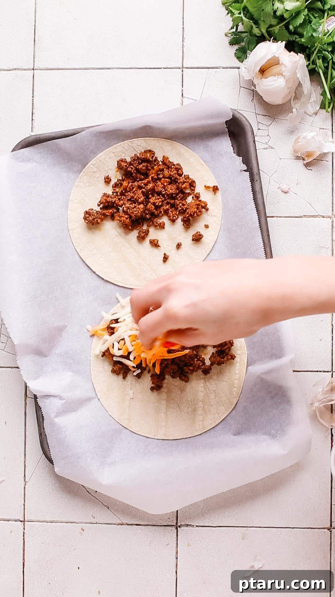 Authentic Mexican Ground Beef Tacos 6 Filling crispy taco shells with seasoned ground beef and toppings.