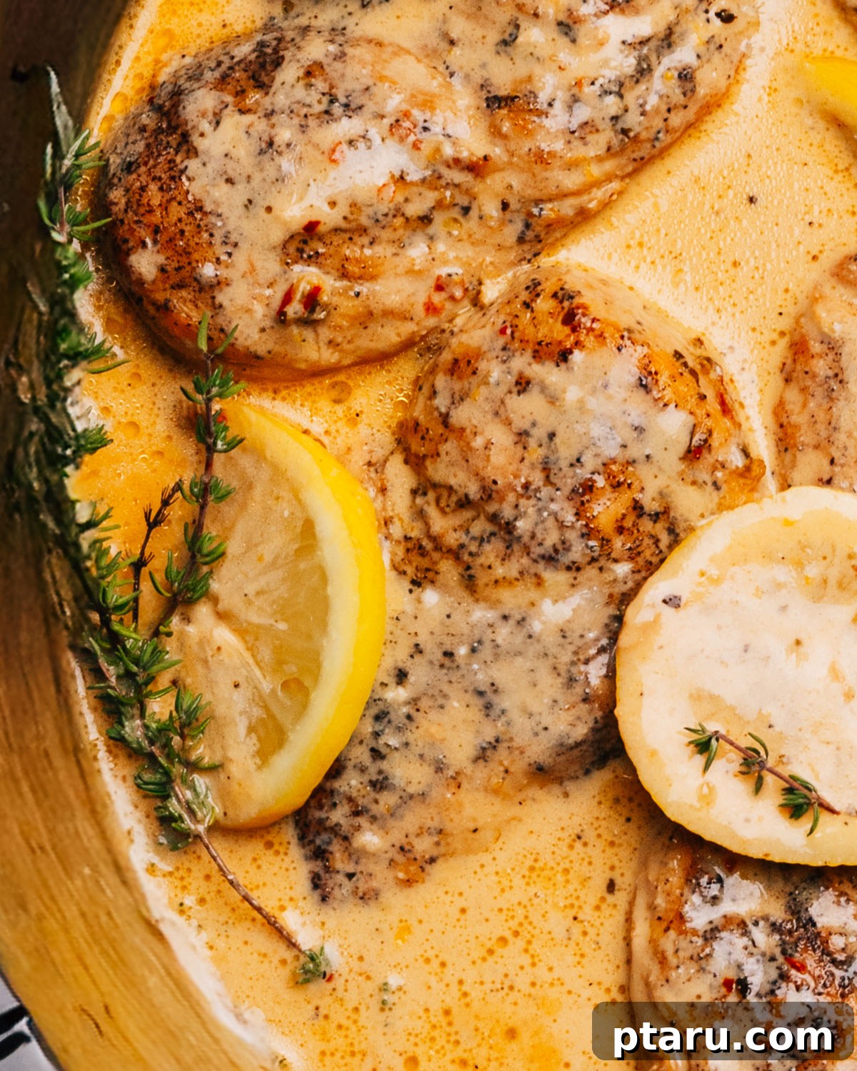 Zesty Slow Cooker Lemon Chicken 9 Close-up shot of a serving of Creamy Crockpot Lemon Chicken.