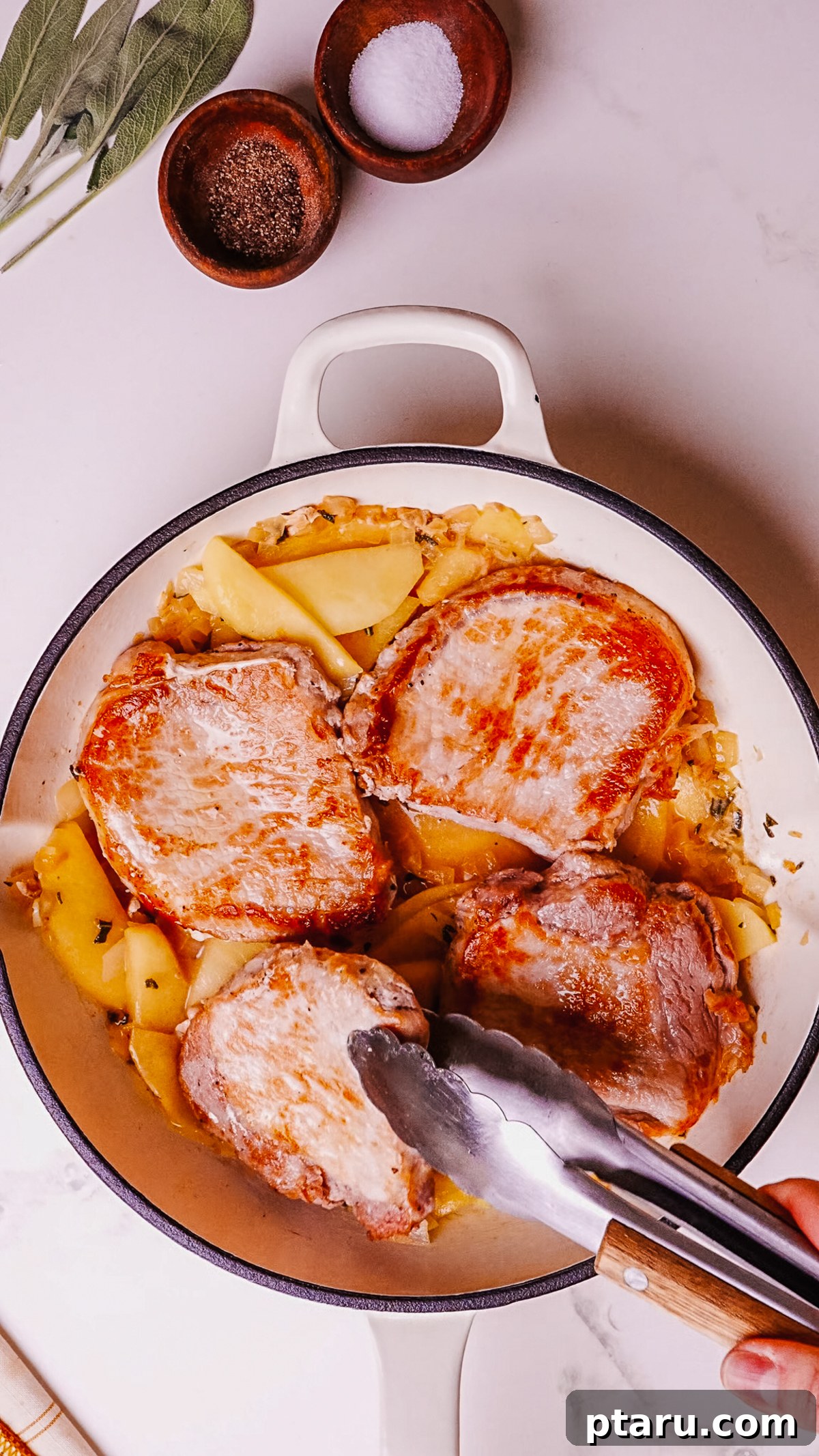 Caramelized Apple Pork Chops with Savory Sauce 8 Step 5: Deglaze the pan with apple cider and stir in Dijon and vinegar.