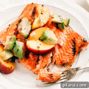Grilled Salmon topped with Avocado Salsa.