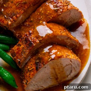 Close-up photo of finished pork tenderloin recipe.