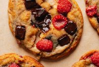 Chewy Raspberry Chocolate Chip Cookies with Fresh Raspberries