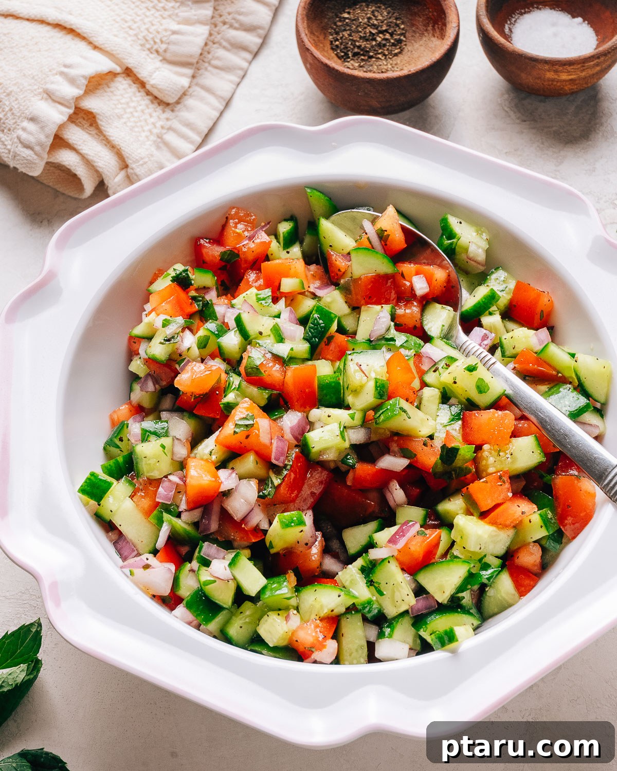 4th of July Recipes: Crowd-Pleasing Patriotic Dishes 24 Israeli salad with finely chopped cucumber and tomato.