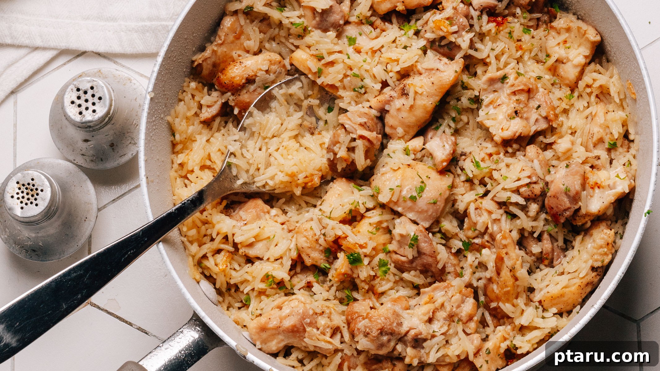 30 One-Pan Chicken Dinners: A Month of Simple Recipes 12 Chicken and rice cooked together in one pan.