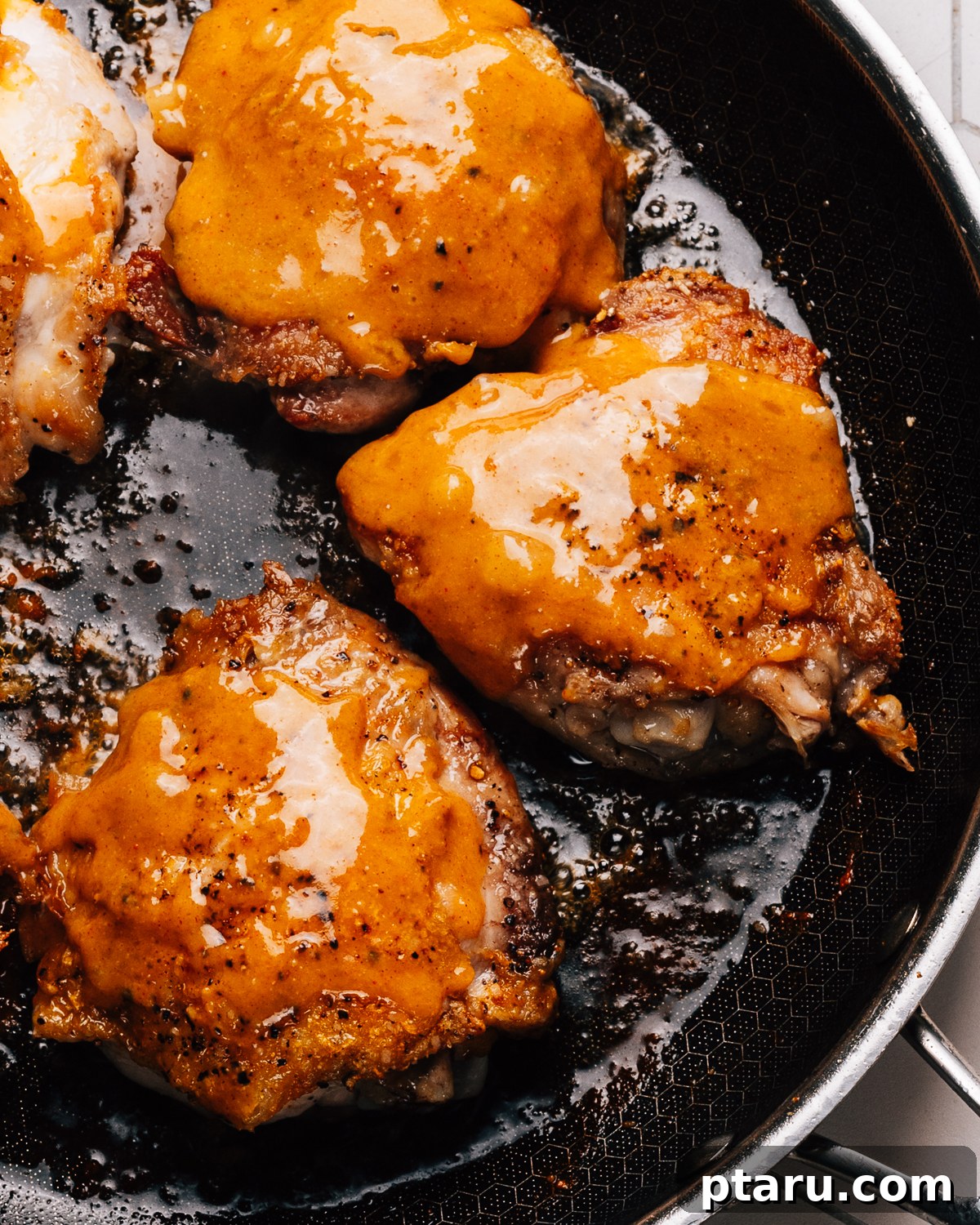 30 One-Pan Chicken Dinners: A Month of Simple Recipes 4 Honey mustard chicken in a skillet.