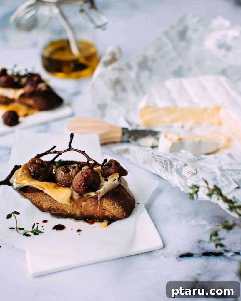 4th of July Appetizer Ideas for Patriotic Gatherings 9 Camembert crostini topped with roasted grapes.
