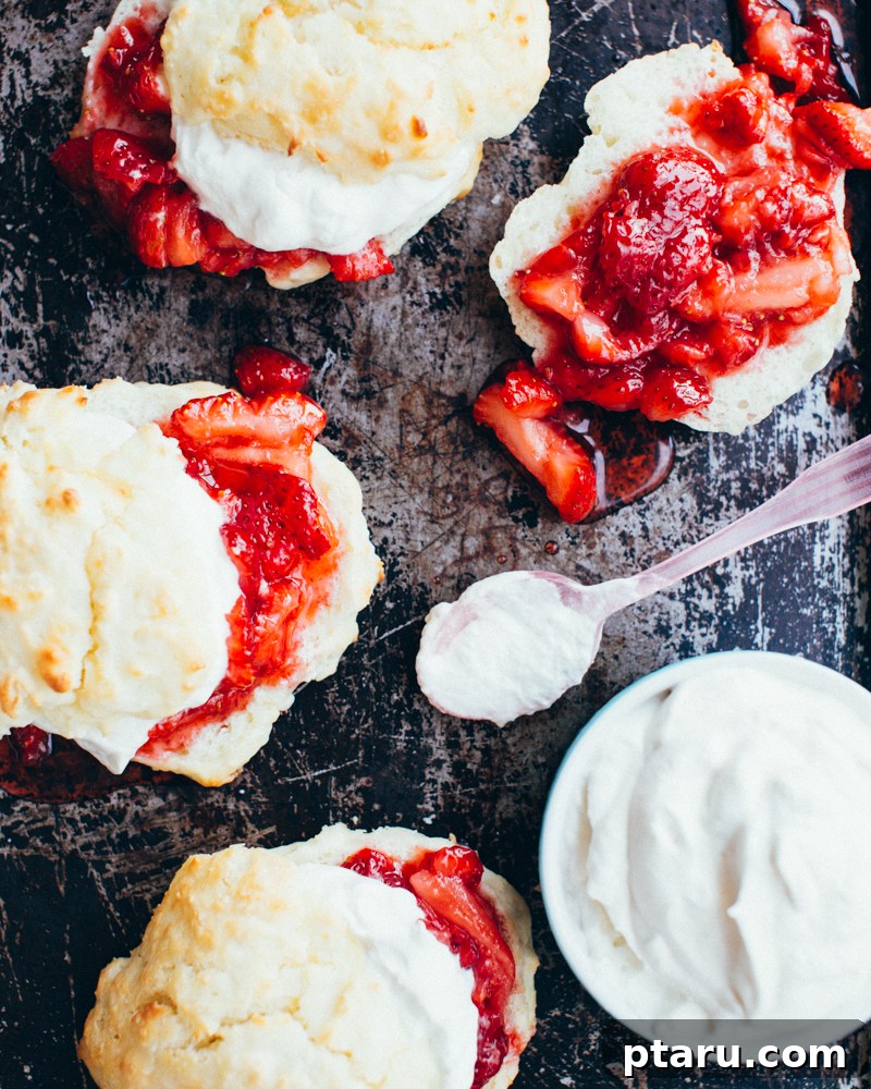 Strawberry shortcakes with whipped cream.